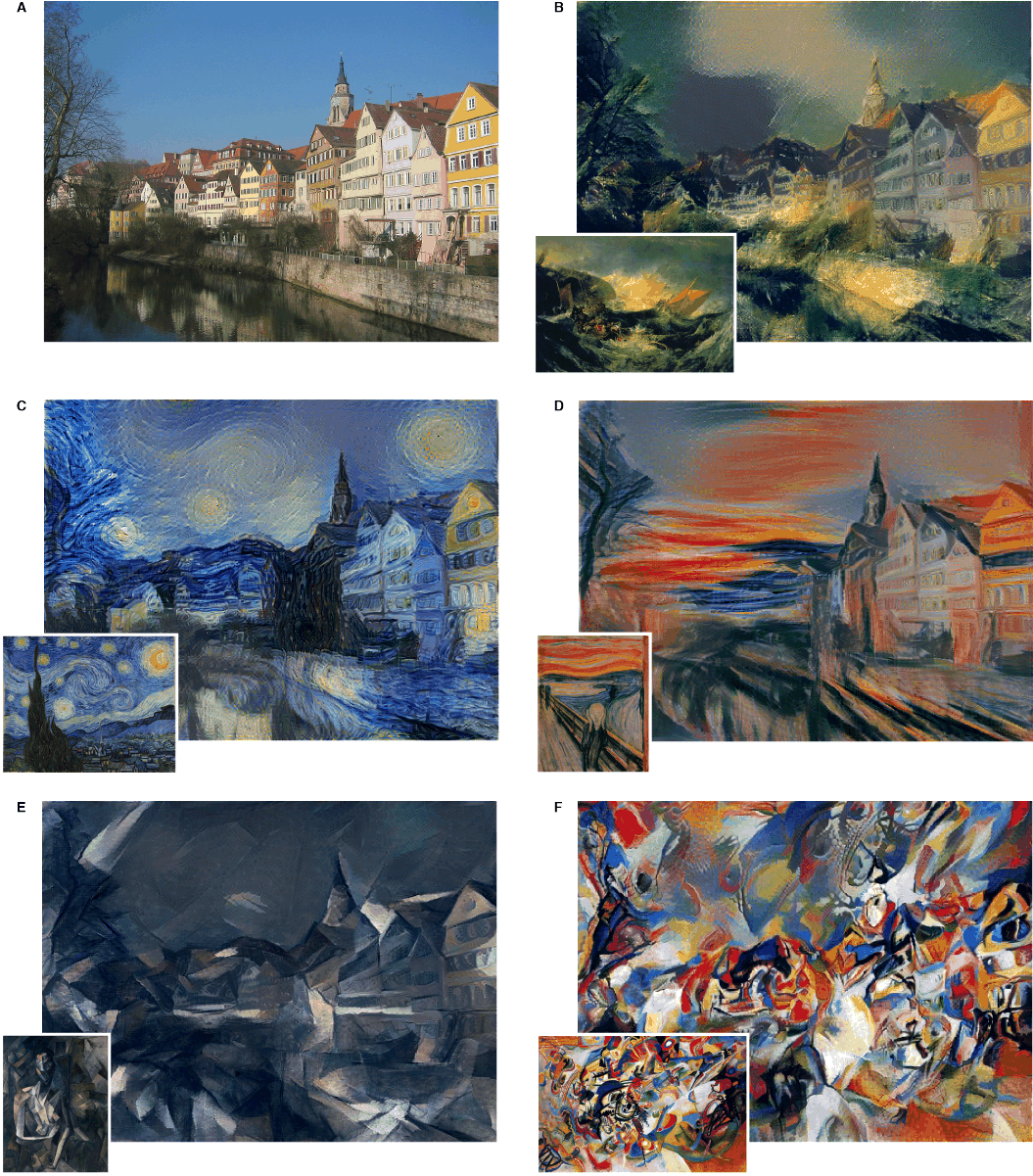 Style Transferの例（写真に絵画の画風を適用した結果）